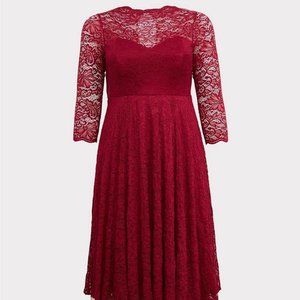 TORRID Lace Dress NWT Red Lace Midi Size 18